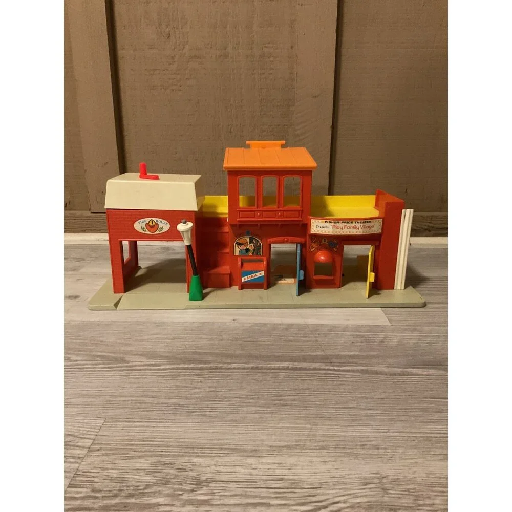 Vintage Fisher Price Little People Play Village With Theater & Restaurant Set